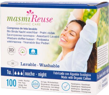 COMPRESA TELA LAVABLE MASMI ORGANIC NOCHE ALAS