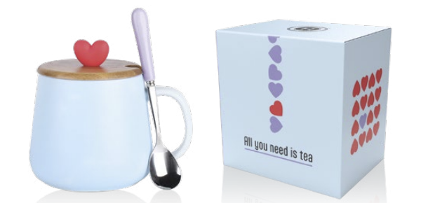 TAZA HEART LIGHT BLUE con cucharilla 450 ml.