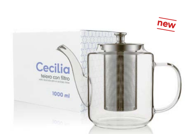 TETERA VIDRIO BOROSILICATO Y ACERO CECILIA 1000 ml.