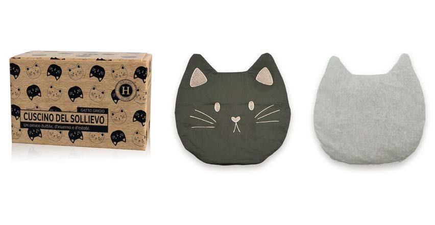 COJIN DE CEREZA 32X32 GATO GRIS CON 1 FUNDA