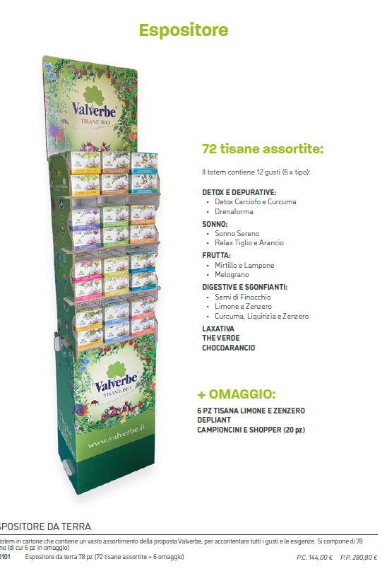 [HAIVALEXP] VALVERBE BIOLOGICO INFUSIONES EXPOSITOR  72+6 con muestras y bolsas papel