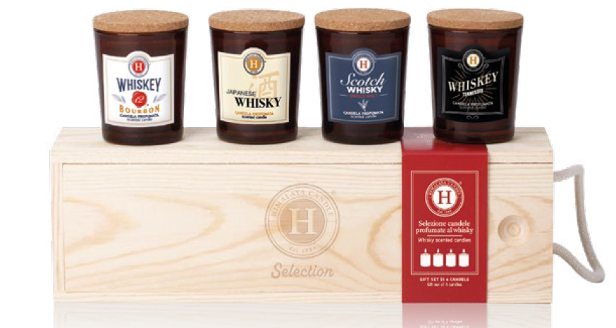 [HIVE4WHIS] CAJA MADERA 4 VELAS 75 GRS. SELECCION WHISKY