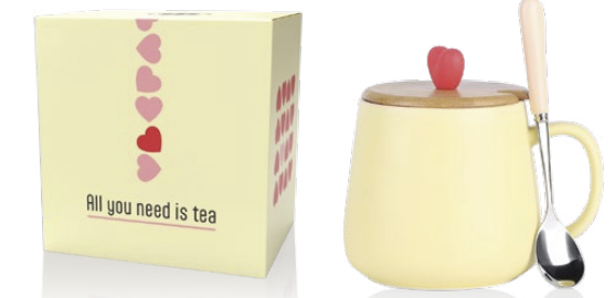 [HITAPHEYE] TAZA HEART LIGHT YELLOW con cucharilla 450 ml.