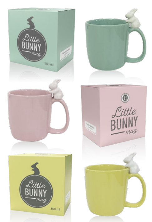 [HITAPLIT3] LITTLE BUNNY BOX 3 TAZAS COLORES SURTIDOS PORCELANA  350 ml.