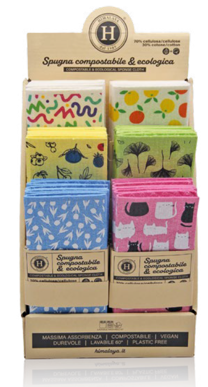 [HICOCEXP] EXPOSITOR BAYETA CELULOSA+ALGODON 36 pza. 6 por tipo 17x20 aprox.