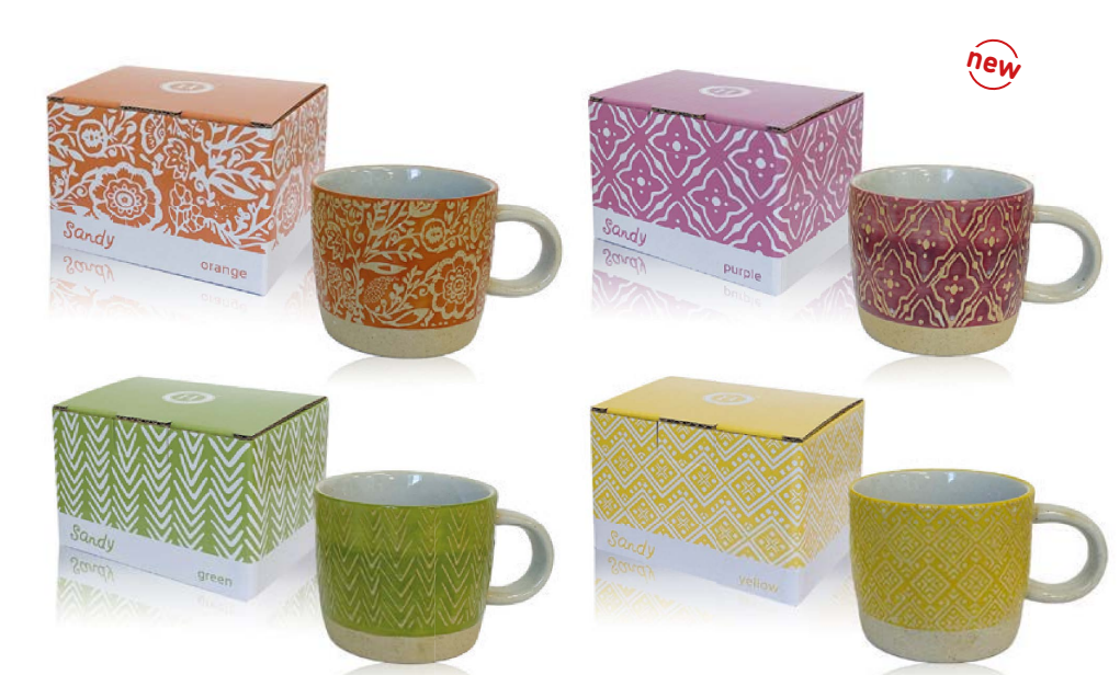 [HITAPSAN] SANDY BOX 4 TAZAS COLORES SURTIDOS PINTADA A MANO  300 ml.