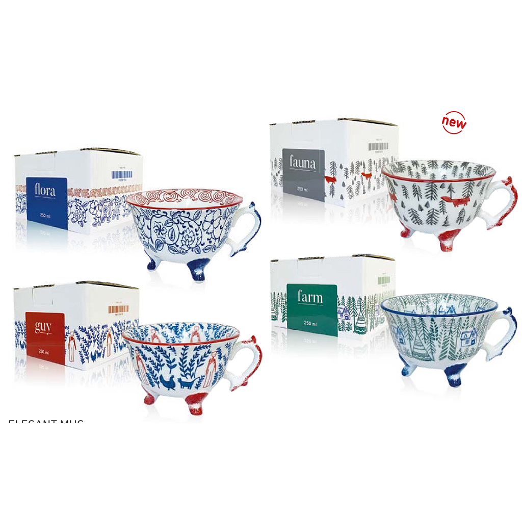 [HITAPELE] ELEGANT BOX 4 TAZAS COLORES SURTIDOS PINTADA A MANO  250 ml.