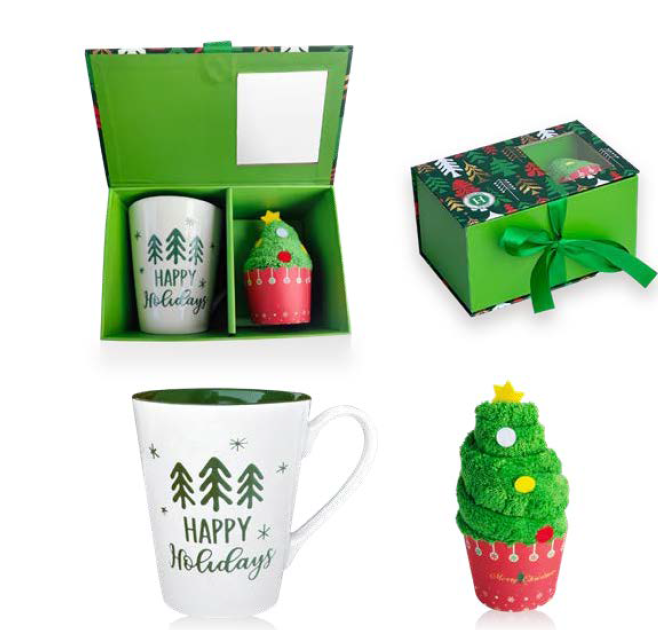 [HITAPHOHA] TAZA HAPPY HOLIDAYS 400 ML CON MANTEL INDIVIDUAL EN CAJA REGALO