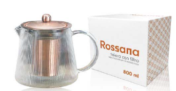 [HITEBROS] TETERA VIDRIO BOROSILICATO Y ACERO ROSSANA 800 ml.