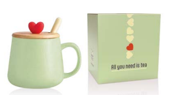 [HITAPHEGR] TAZA HEART LIGHT GREEN con cucharilla 450 ml.